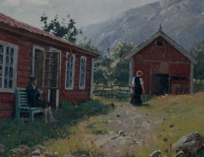 Farmyard, západní Norsko (olej na plátně) od Hans Andreas Dahl