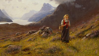 Pletení Dairymaid (olej na plátně) od Hans Andreas Dahl