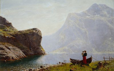 Žena a dítě u Fjord Bank (olej na plátně) od Hans Andreas Dahl