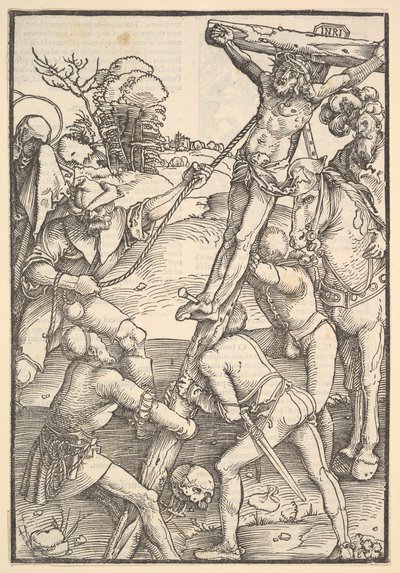 Vztyčení kříže, verso: Vztyčení kříže, od Speculum Passionis Domini ..., 1507. od Hans Baldung