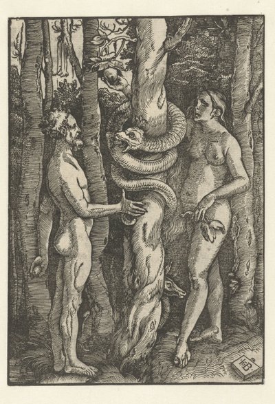 Adam a Eva s hadem Pokušení od Hans Baldung Grien