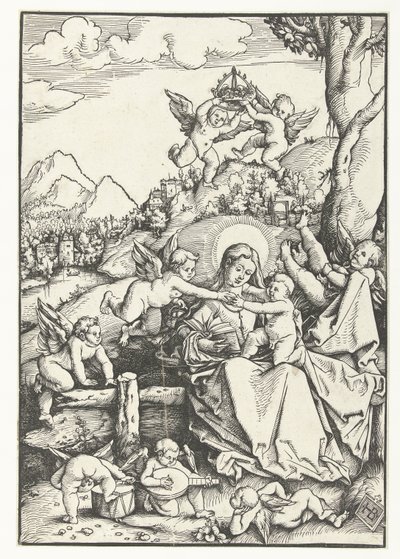 Marie s dítětem s osmi anděly v krajině od Hans Baldung Grien