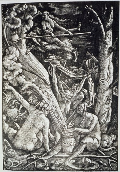 Čarodějky o sabatu, podle Hanse Baldunga Griena, ilustrované v historii magie vydané koncem 19. od Hans Baldung Grien