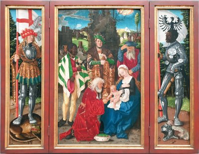 Tříkrálový oltářní obraz
Vlevo: svatý Jiří
Uprostřed: sv: Klanění králů

Vpravo: sv: Svatý Mauritius od Hans Baldung Grien