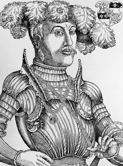 Muotokuva Philip I:stä, Hessenin landgravesta, joka tunnetaan nimellä Magnanimous (1504-1567), kaiverrus Hans Brosamer (1495-1554) od Hans Brosamer