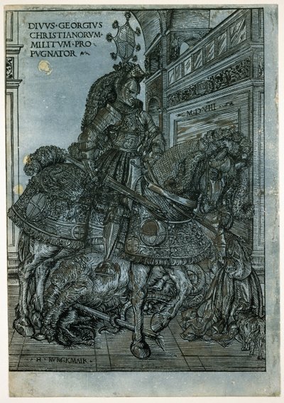 Svatý Jiří na koni, 1508 (chiaroscuro dřevoryt) od Hans Burgkmair