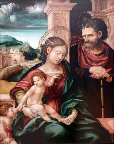 Německy: Die Heilige Familie mit dem kleinen Johannes Svatá rodina se svatým Janem Křtitelem v dětství od Hans Burgkmair the Elder
