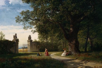 Park krajina s postavou od Hans Gude