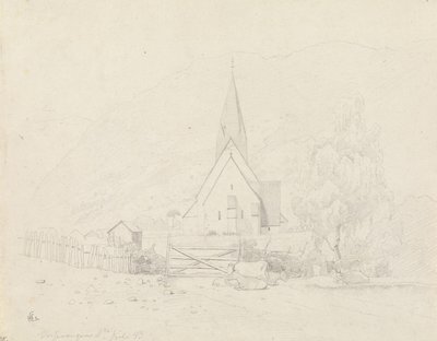 Vossevangen s kostelem Voss od Hans Gude