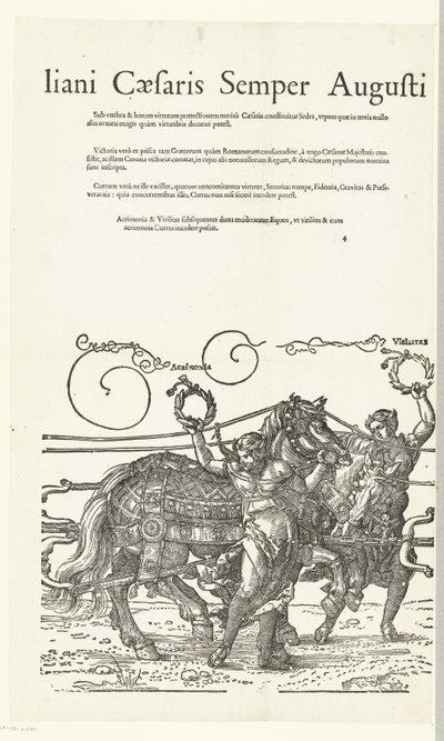 Triomfwagen van keizer Maximiliaan I Kopieën naar Dürers Triomfwagen voor keizer Maximiliaan I (název série) Toto je triumfální vůz na počest Invictus. A nejslavnější princ D. Maximilianus Caesaris Semper Augustus, A prostřednictvím Alberta od Hans Guldenmund