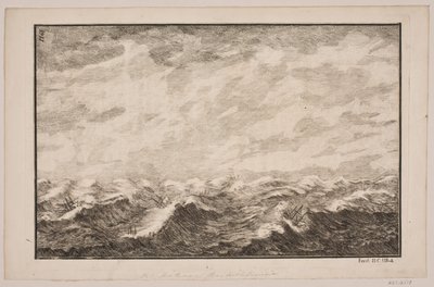 Lodě v rozbouřeném moři. Ilustrace pro Fontenay, "Söe-Evolution"; Kodaň 1743 od Hans Henrich Christian Ulrich