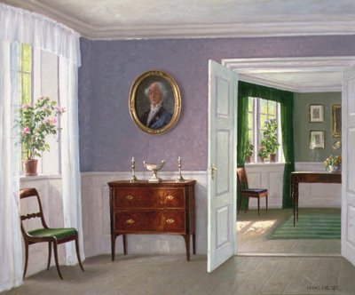 Prosluněný interiér (olej na plátně) od Hans Hilsoe