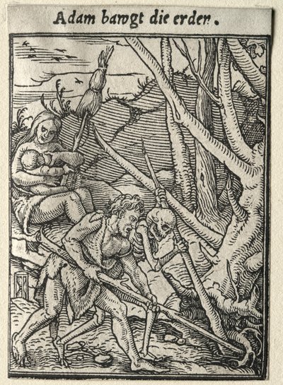 Tanec smrti: Adam obdělává půdu. od Hans Holbein