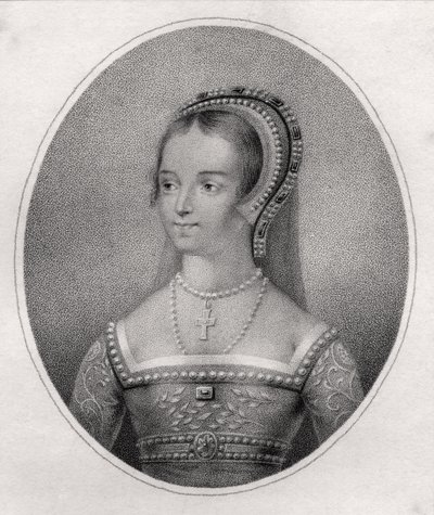Catherine Parr, vyrytý Bocquetem, z „Katalogu královských a vznešených autorů“, vydaný v roce 1806 od Hans Holbein der Jüngere