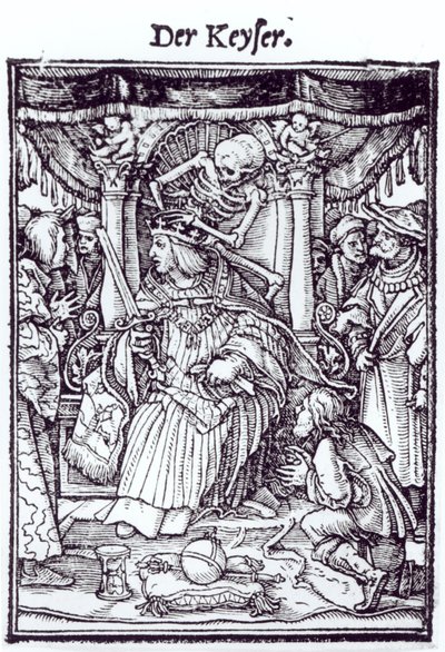 Smrt a císař, z „Tance smrti“, rytina Hanse Lutzelburgera, kolem roku 1538 od Hans Holbein der Jüngere