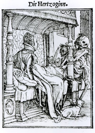 Smrt a dáma, z „Tance smrti“, vyryl Hans Lutzelburger, kolem roku 1538 od Hans Holbein der Jüngere