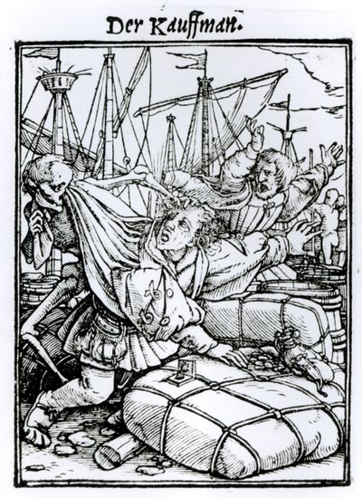 Smrt a obchodník, z „Tance smrti“, vyryl Hans Lutzelburger, kolem roku 1538 od Hans Holbein der Jüngere