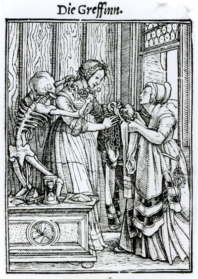 Smrt a milenka, z "Tance smrti", rytina Hanse Lutzelburgera, kolem roku 1538 od Hans Holbein der Jüngere