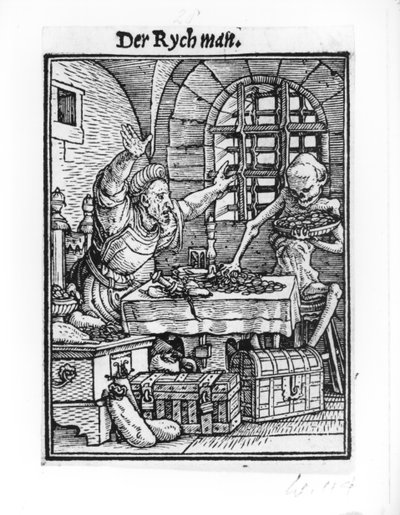 Smrt a boháč, z knihy "Tanec smrti", rytina Hanse Lutzelburgera, kolem roku 1538 od Hans Holbein der Jüngere