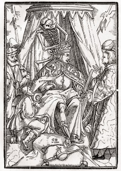 Smrt přichází pro císaře, vyryl Georg Scharffenberg, z „Der Todten Tanz“, vydaného v Basileji, 1843 od Hans Holbein der Jüngere