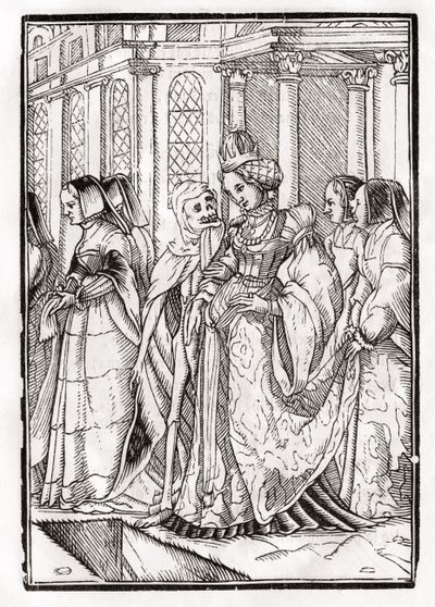 Smrt přichází pro císařovnu, vyryl Georg Scharffenberg, z „Der Todten Tanz“, vydané Basilej, 1843 (litho) od Hans Holbein der Jüngere