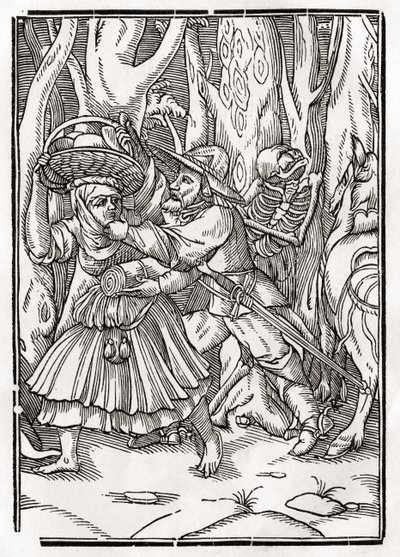 Smrt přichází pro lupiče, z „Der Todten Tanz“, vydaného v Basileji, 1843 od Hans Holbein der Jüngere