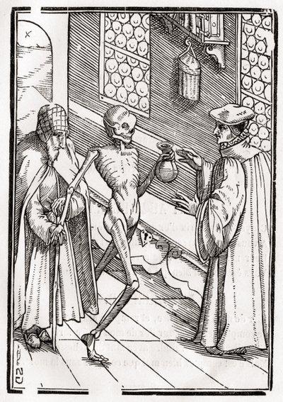 Smrt přichází k doktorovi, vyryl Georg Scharffenberg, z „Der Todten Tanz“, vydaného v Basileji, 1843 od Hans Holbein der Jüngere