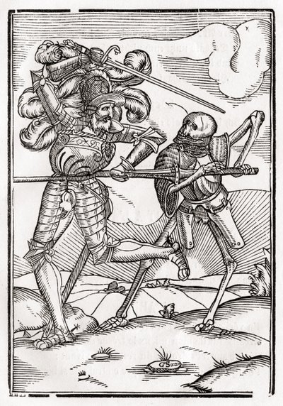 Smrt přichází k rytíři nebo hraběti, z „Der Todten Tanz“, vydaného v Basileji, 1843 od Hans Holbein der Jüngere