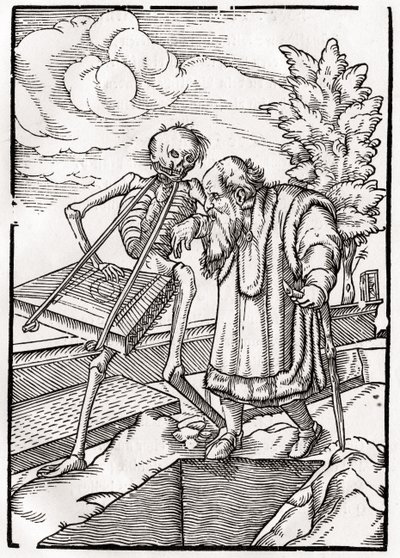 Smrt přichází ke starci aneb Poustevník, z knihy "Der Todten Tanz", vydáno v Basileji, 1843. od Hans Holbein der Jüngere