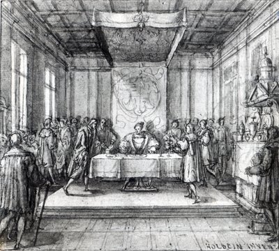 Jindřich VIII. ve své soukromé komoře (pero, inkoust a mytí na papíře) od Hans Holbein der Jüngere