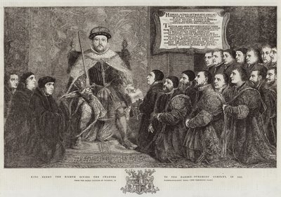 Král Jindřich Osmý dává v roce 1541 chartu Společnosti holičů a chirurgů od Hans Holbein der Jüngere