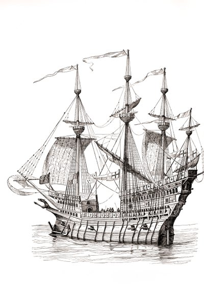 Man-of-War, která přenesla krále Jindřicha VIII. na pole zlatého plátna, kolem roku 1880 od Hans Holbein der Jüngere