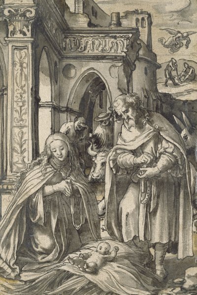 Narození Páně (štětec a indický inkoust s šedým mytím) od Hans Holbein der Jüngere