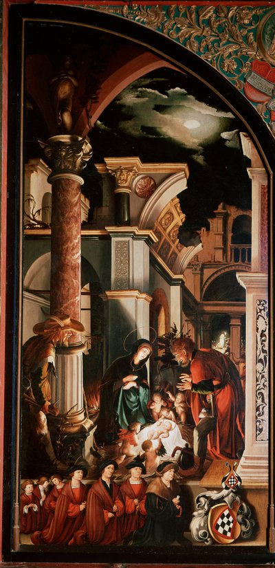 Oltářní obraz Oberried: „Klanění pastýřů““ Detrempe na dřevě od Hanse Holbeina Mladého (1497/8-1543) 1521-1522 Ne. 231x109 cm Cathedrale de Fribourg, Švýcarsko od Hans Holbein der Jüngere