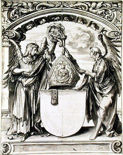 Návrh na malbu na skle, asi 1520 (pero a šedá barva s černou křídou na papíře) od Hans Holbein der Jüngere