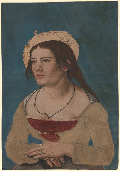 Hans Holbein mladší (asi) - Portrét mladé ženy s červeným živůtkem, inv. 1823.143 od Hans Holbein the Younger