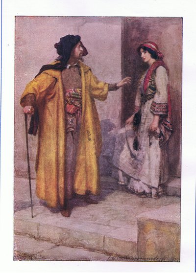 Slyšíš mě, Jessico: zamkni mi dveře (Kupec benátský), z The Complete Works of Shakespeare vydané George Harrap & Co Ltd, 20. léta od Hans Holbein der Jüngere