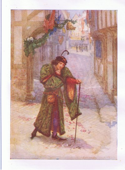 Jsem odhodlán ukázat se jako darebák a mít zahálku těch dnů (Král Richard II.), z The Complete Works of Shakespeare vydané společností George Harrap & Co Ltd, 20. léta od Hans Holbein der Jüngere