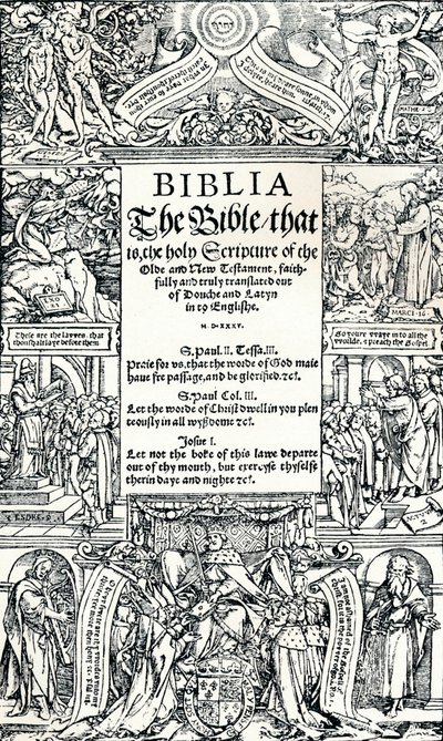Titulní strana anglické Bible Coverdales, 1535 od Hans Holbein der Jüngere