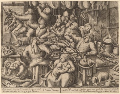 Tučná kuchyně od Hans Liefrinck I, after Pieter van der Heyden, after Pieter Bruegel the Elder