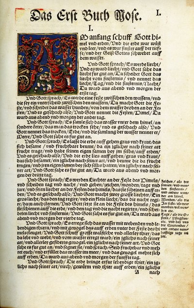 Úvodní stránka knihy Genesis v překladu Bible Martina Lutherse z roku 1534 od Hans Luft