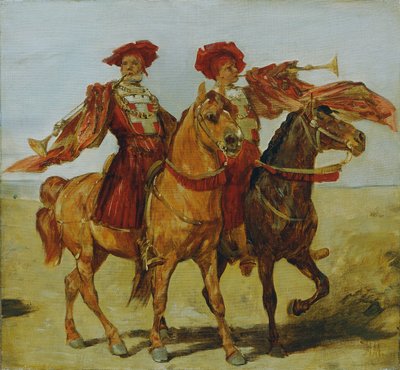 Dva nasazené fanfáry od Hans Makart