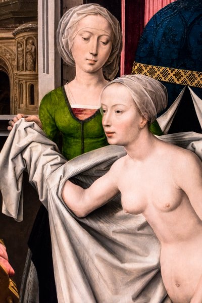 Batšeba v lázni, asi 1485 (tempera a olej na dřevě (dub)) od Hans Memling
