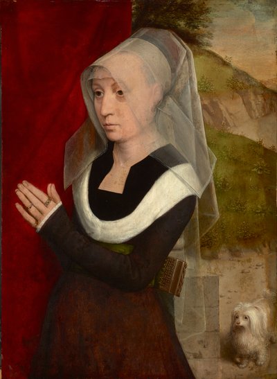 Femme en priere avec son chien - Modlící se žena se svým psem, od Memlinga, Hanse (1433/40-1494). Olej na dřevě od Hans Memling