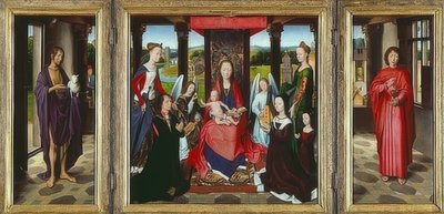 Panna s dítětem a svatými (The Donne Triptych). Kolem roku 1478 od Hans Memling