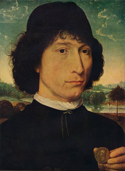 Portrét muže držícího minci císaře Nera, 1474 od Hans Memling