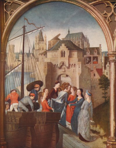 Příjezd svaté Uršuly do Kolína nad Rýnem, 1489, c1915 od Hans Memling