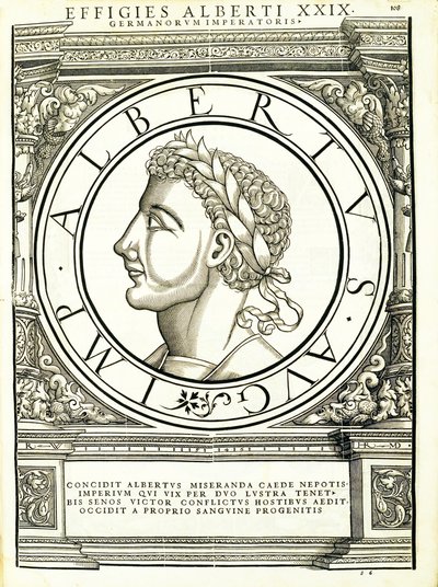 Albert I, ilustrace z „Římští císaři celého Východu a Západu“, dřevoryt Rudolpha Wyssenbacha, tisk Andreas Gesner, Curych od Hans Rudolf Manuel Deutsch