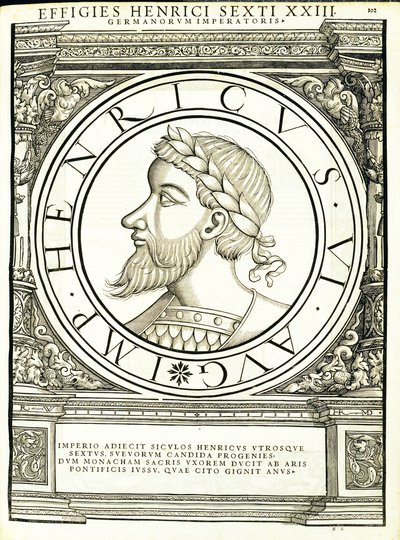 Jindřich VI., ilustrace z nejautentičtějších obrazů starověkých římských císařů Východu a Západu, dřevoryt Rudolpha Wyssenbacha, tisk Andreas Gesner, Curych, 1 od Hans Rudolf Manuel Deutsch