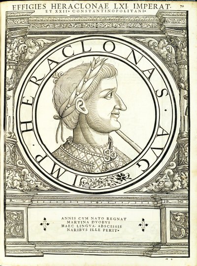 Heraclonas, ilustrace z „Římští císaři celého Východu a Západu“, dřevoryt od Rudolpha Wyssenbacha, tisk Andreas Gesner, Curych od Hans Rudolf Manuel Deutsch